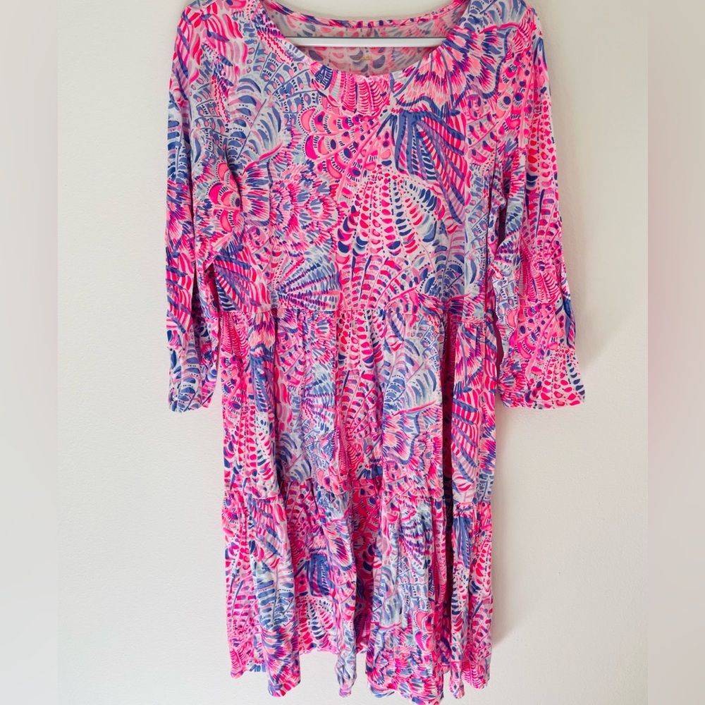 Lilly Pulitzer Geanna Cotton Swing Dress Size L Raz Berry Sea You Soon